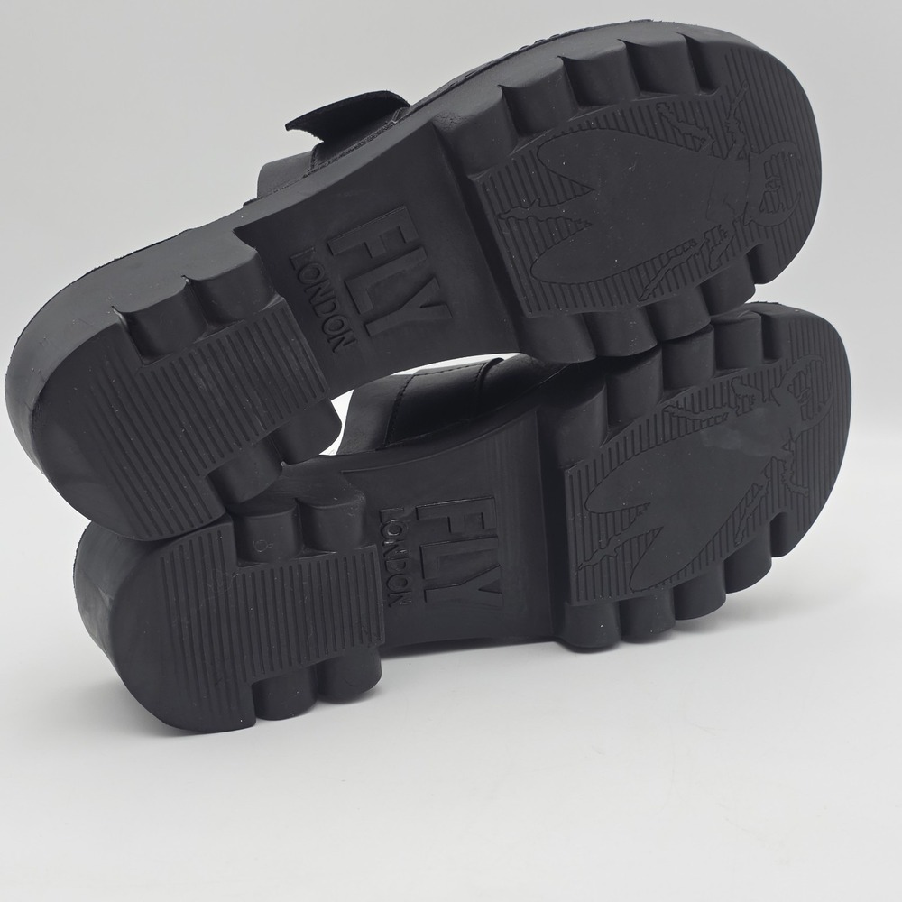 FLY LONDON Women's Size‎ 41 US 10-10.5 Black Leather Chunky Heel Platform Sandal - Picture 10 of 11